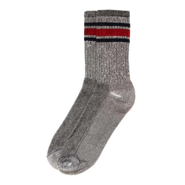 American Trench Merino Activity Socks in Grey with Navy Red Stripe