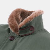 Green jacket with brown fur collar on a white background
