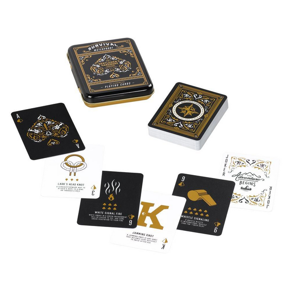 Survival Playing Cards displayed on table with packaging