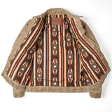 Freenote Cloth Riders Jacket in Waxed Canvas Tobacco open to show inner lining