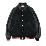 Dehen Varsity Jacket in Black Leather and Wool