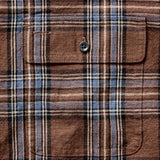 Close-up of a plaid shirt with a buttoned pocket