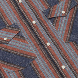 Close up of snap buttons, chest pockets, and fabric