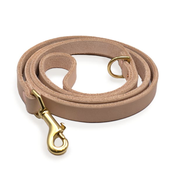 leather dog leash with brass d ring natural