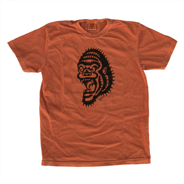 yam tshirt with tattoo style gorilla printed with black ink