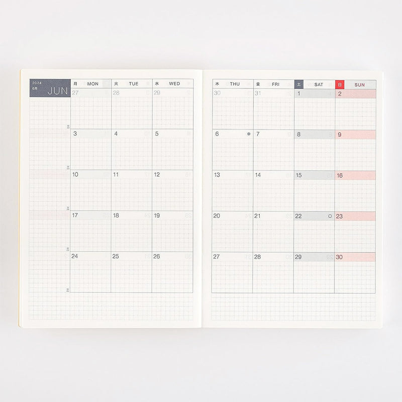 Hobonichi Techo Cousin planner open to monthly view