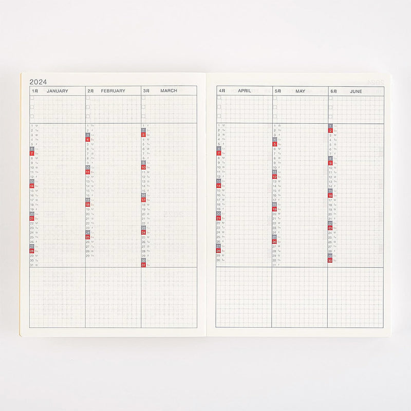 Hobonichi Techo Cousin planner open to 6-month view