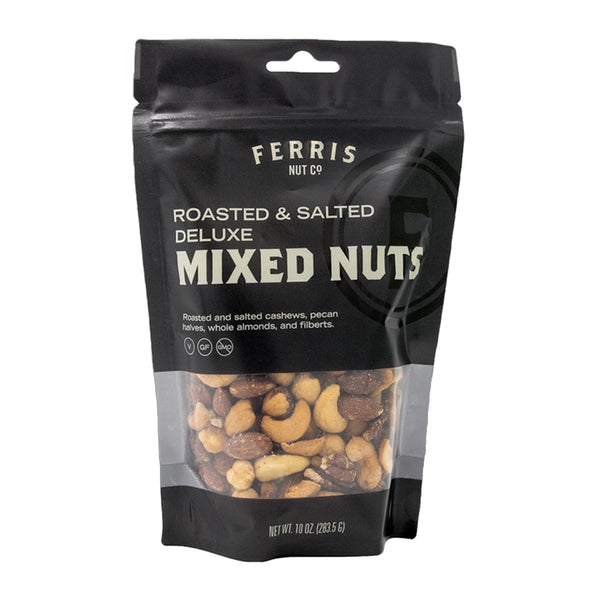 "black and white bag of deluxe mixed nuts"