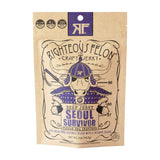 bag of beef jerky brown with purple and black cow