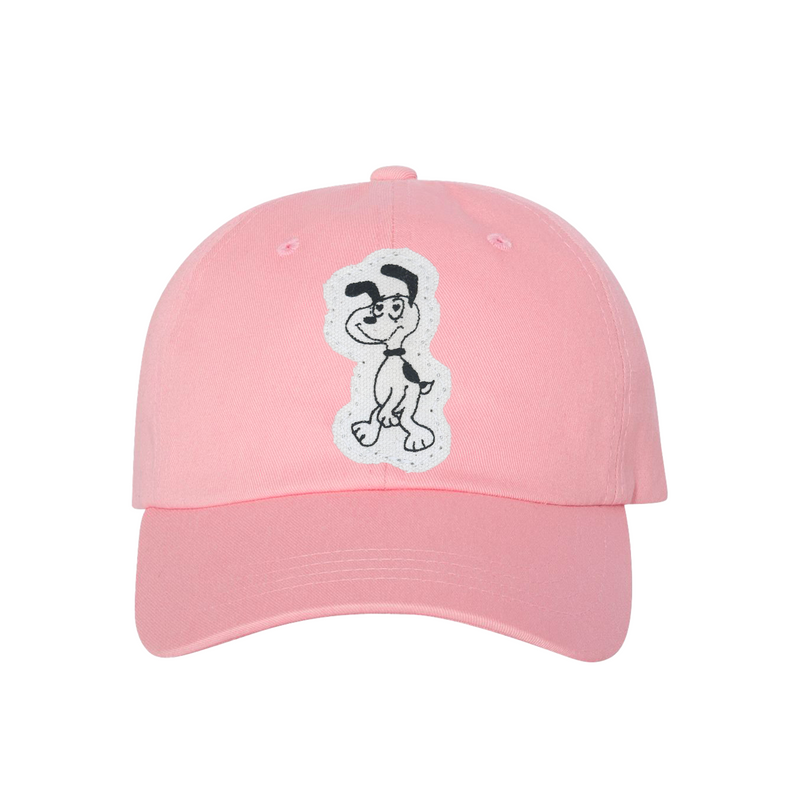 Pink canvas hat with dog cartoon patch