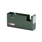 Green metal tape dispenser with a brand logo on a white background