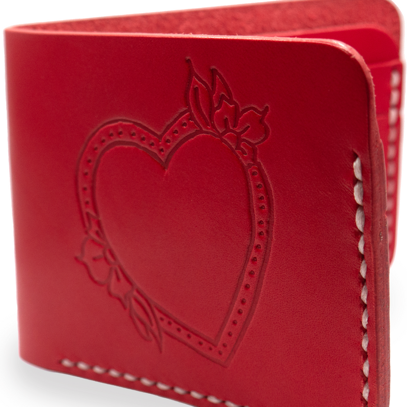Close up of heart stamp on wallet