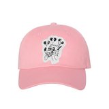 Pink canvas hat with wolf cartoon patch