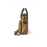 Side of Filson 24 Hour Tin Cloth Briefcase in Dark Tan.
