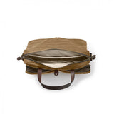 Top of Filson 24 Hour Tin Cloth Briefcase in Dark Tan.