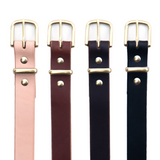 1 1/4" Camp Belt in Natural, Light Brown, Dark Brown and Black with Brass Hardware.