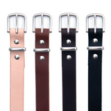 1 1/4" Camp Belt in Natural, Light Brown, Dark Brown, and Black with Matte Nickel Hardware.