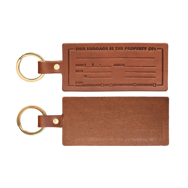 Handmade and stamped Leather Luggage Tag in Brown