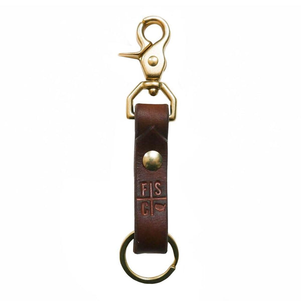 Dark brown leather keychain with brass swivel bolt snap