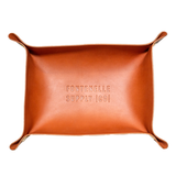 large tan leather valet tray