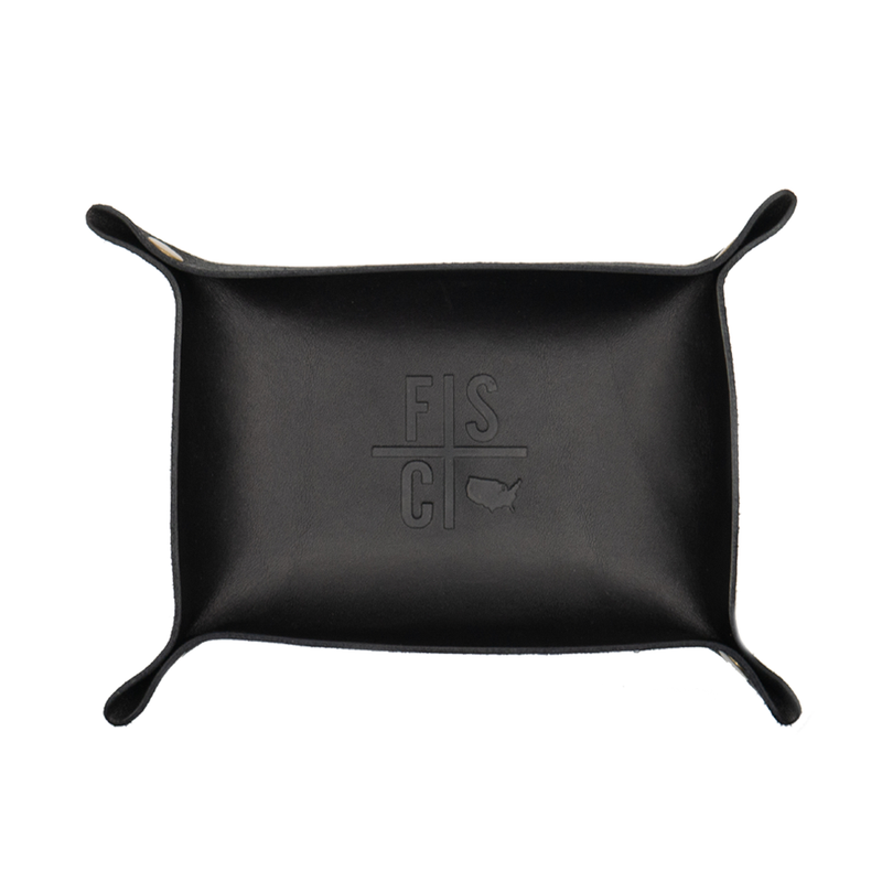 small black leather valet tray