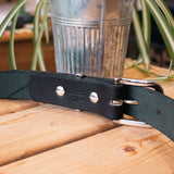 1 1/4" Camp Belt in Black with Nickel Plate Hardware. Showing the Inside.