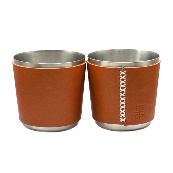 Two leather wrapped tumblers for your bar in Tan Leather