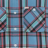 Rangeland Flannel Shirt in Light Blue/Red Close up