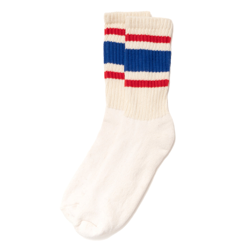 American Trench Retro Stripe Crew Socks in Red and Blue Stripe