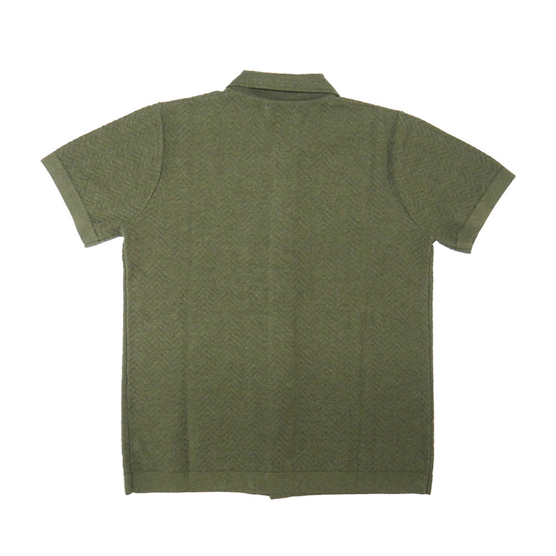 Button Down Polo in Cilantro Herringbone