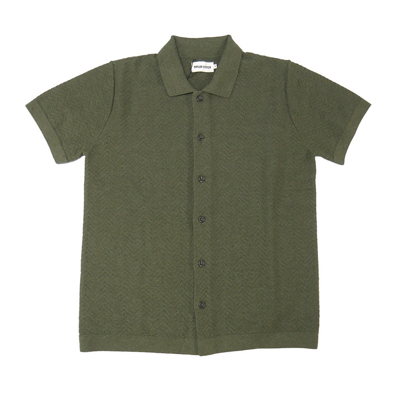 Button Down Polo in Cilantro Herringbone