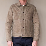 Freenote Cloth Riders Jacket in Waxed Canvas Tobacco on model