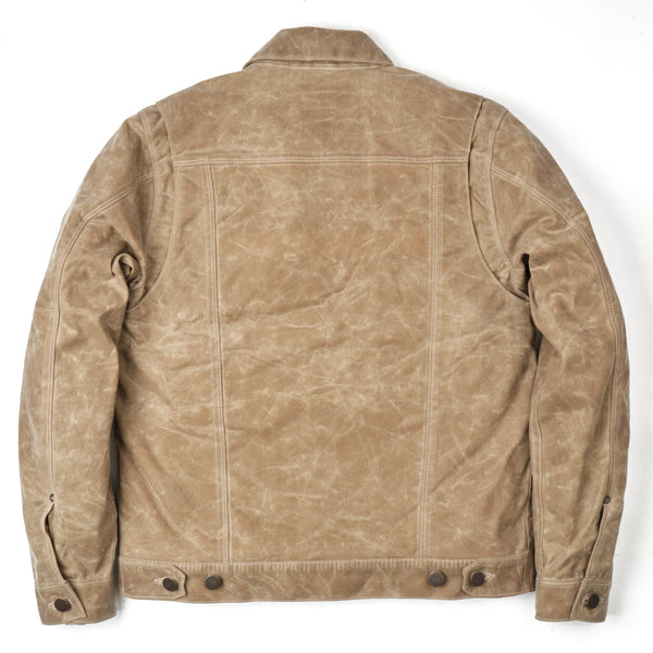Back of Freenote Cloth Riders Jacket in Waxed Canvas Tobacco