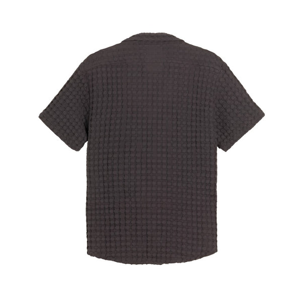 Back of Nearly Black Cuba Waffle Shirt