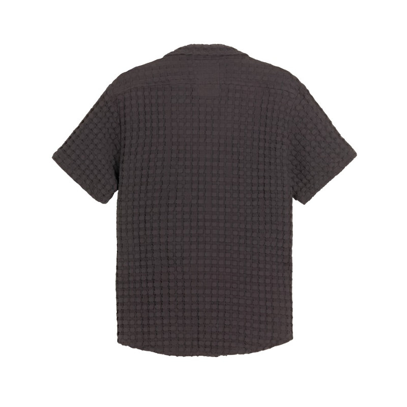Back of Nearly Black Cuba Waffle Shirt
