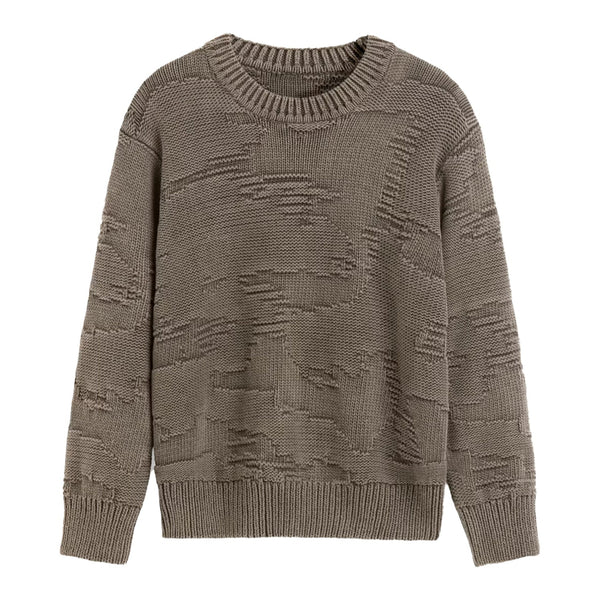 Front of OAS Pino Crewneck in dark Brown heavy Jacquard knit