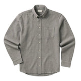 Grey long sleeve button-up on a flat white background