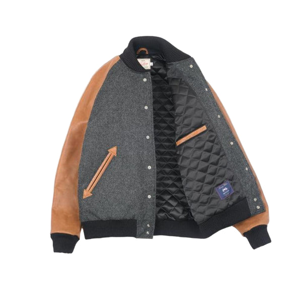 Varsity Jacket | Granite and Black Wool/Antique Rust Leather