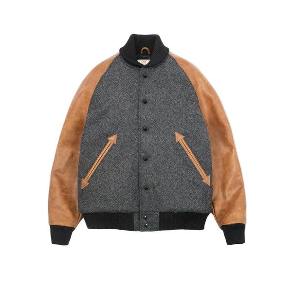 Varsity Jacket | Granite and Black Wool/Antique Rust Leather Varsity Jacket | Granite and Black Wool/Antique Rust Leather