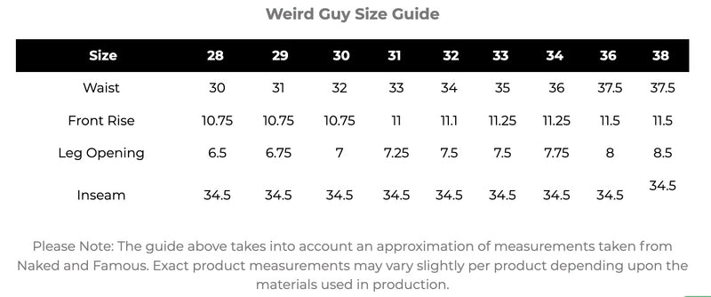 Weird Guy Size Chart