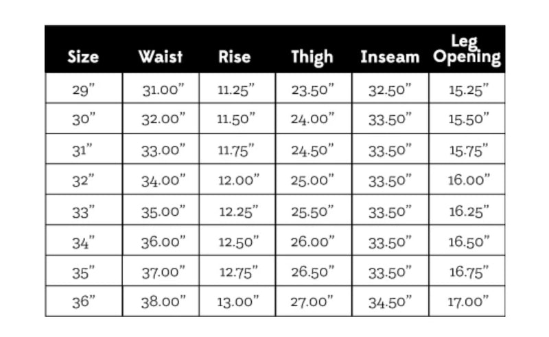 Wilkes Size Guide