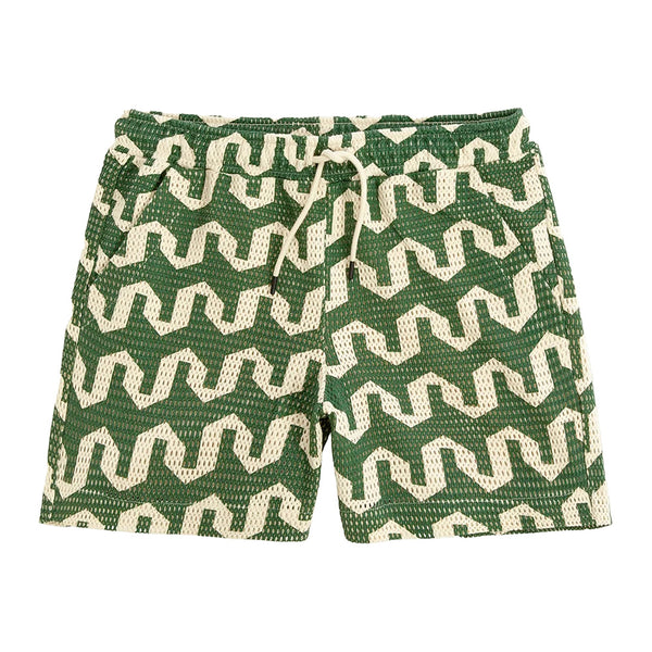 "Cream and green net shorts with draw string waist"