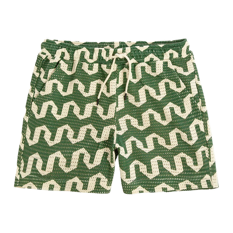 "Cream and green net shorts with draw string waist"