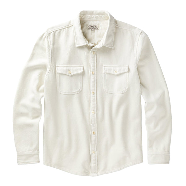 flat lay of the outerknown blanket shirt in white ecru with white buttons