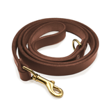 leather dog leash with brass d ring brown