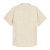 "back of a light cream oas waffle shirt "