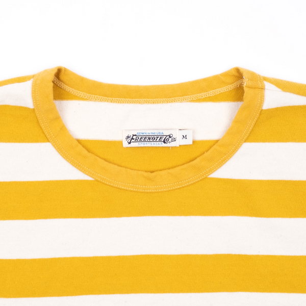 freenote shifter short sleeve vintage-inspired t-shirt in mustard yellow stripe