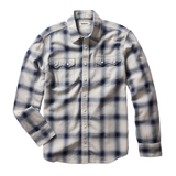 "taylor stitch western style frontier shirt indigo grey shadow plaid pearl snap buttons"