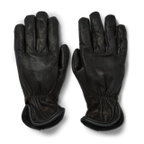 Pair of black leather gloves with elastic wrist