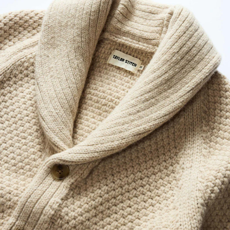 Fisherman Shawl Cardigan Heather Oat Merino Fontenelle Supply Co